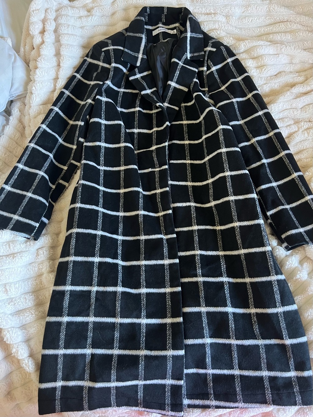 JustFab Long Black & White Checkered Coat